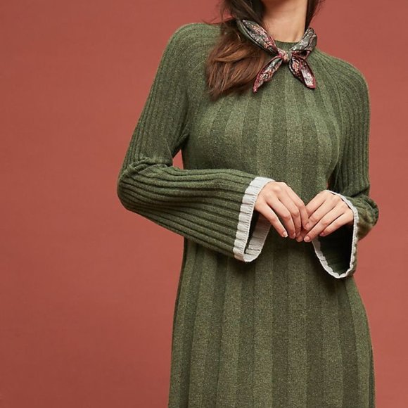 ANTHROPOLOGIE Arsenau Sweater Dress Olive - Picture 3 of 9